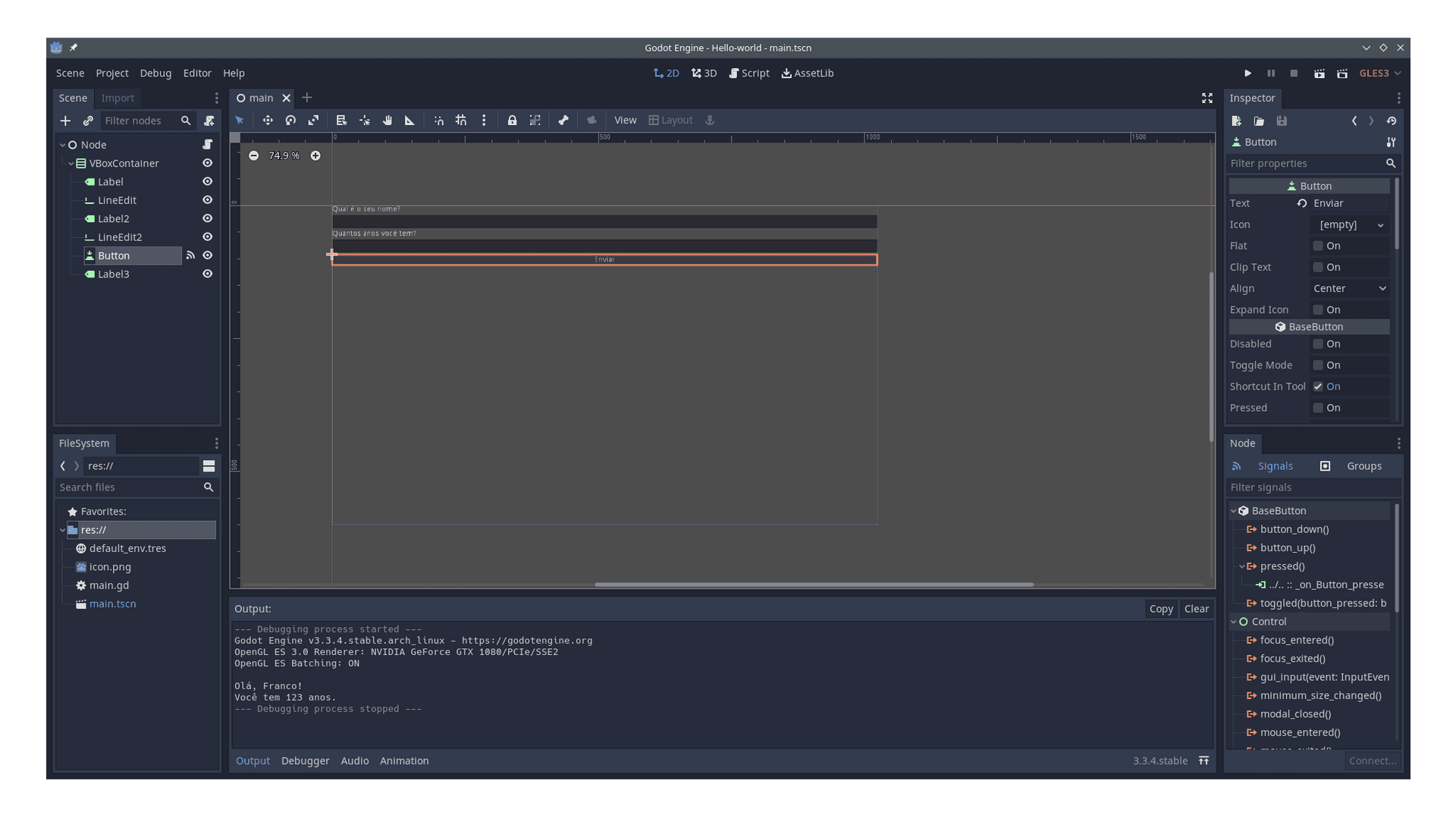 Scene with a form for data input.