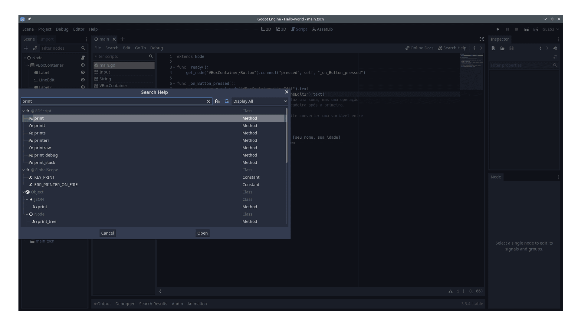 Searching for `print()` in the embedded documentation.