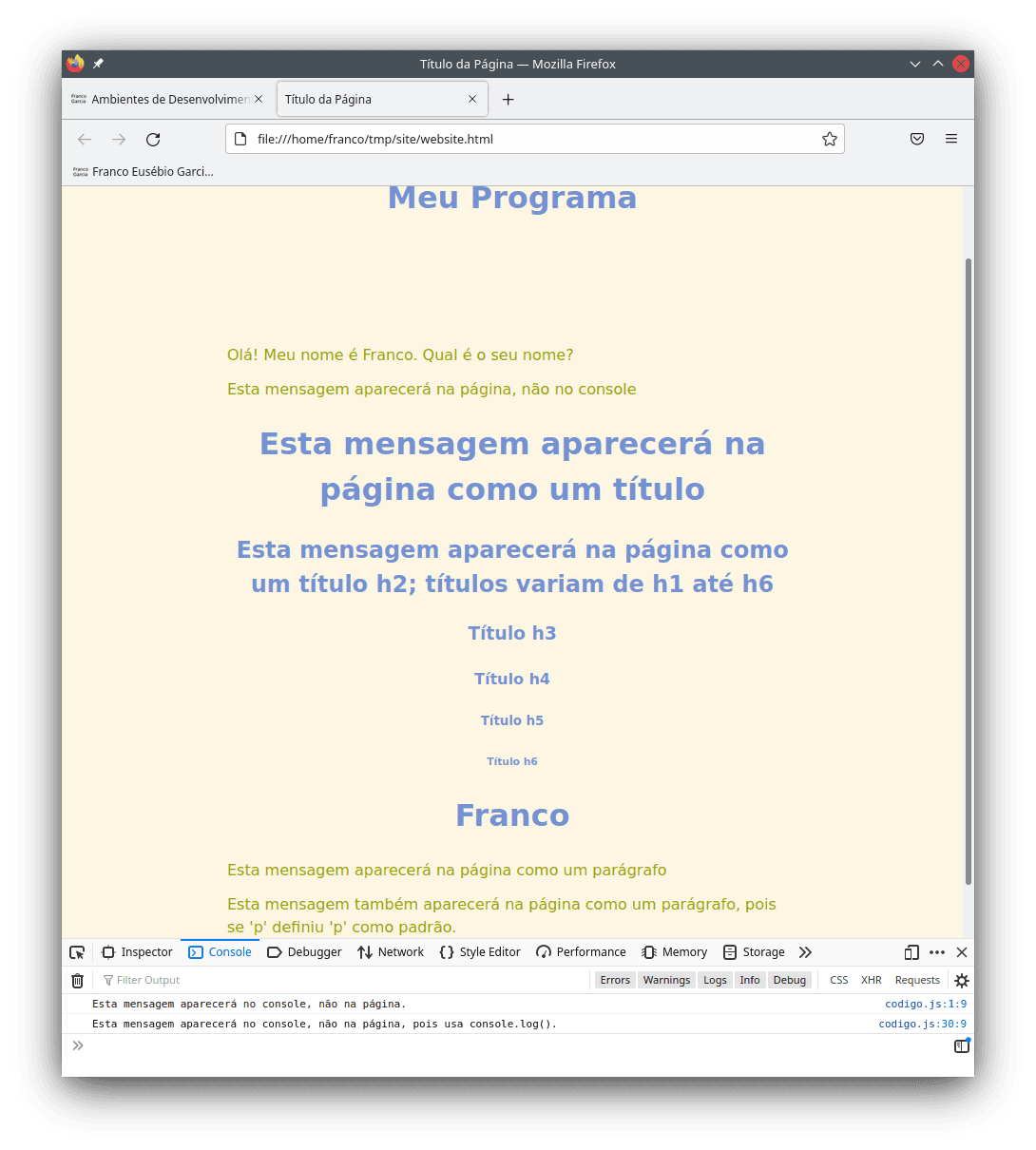 A página após a aplicação do estilo, usando um esquema de cores baseado em Solarized.