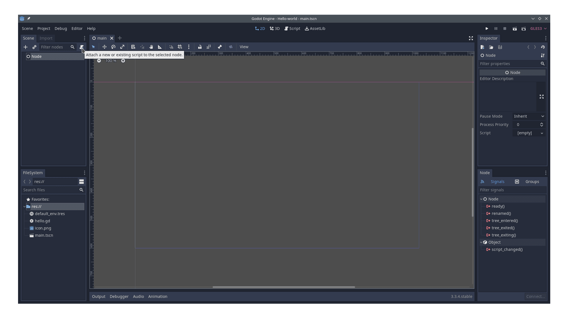 Exemplo de adição de _script_ a um _node_.