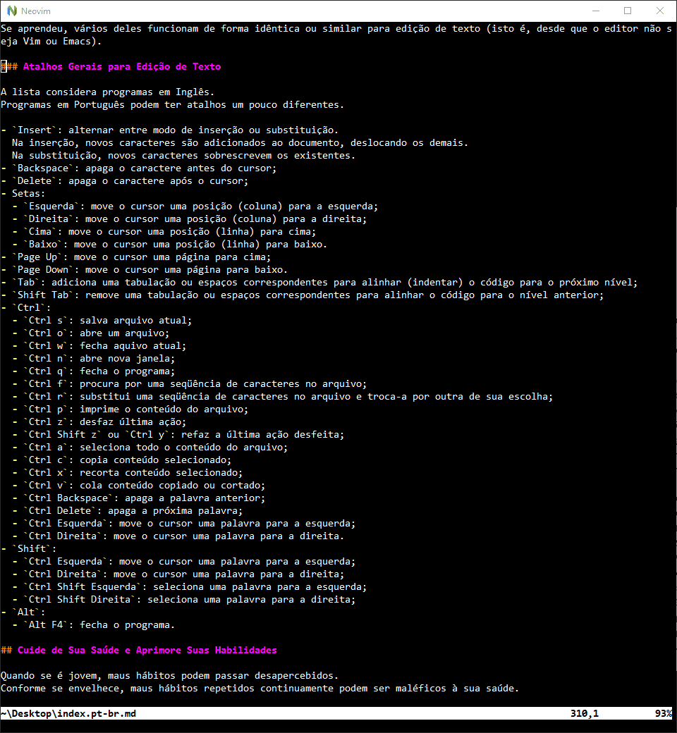 O arquivo com o conteúdo desta página como exibido pelo NeoVim em Windows.