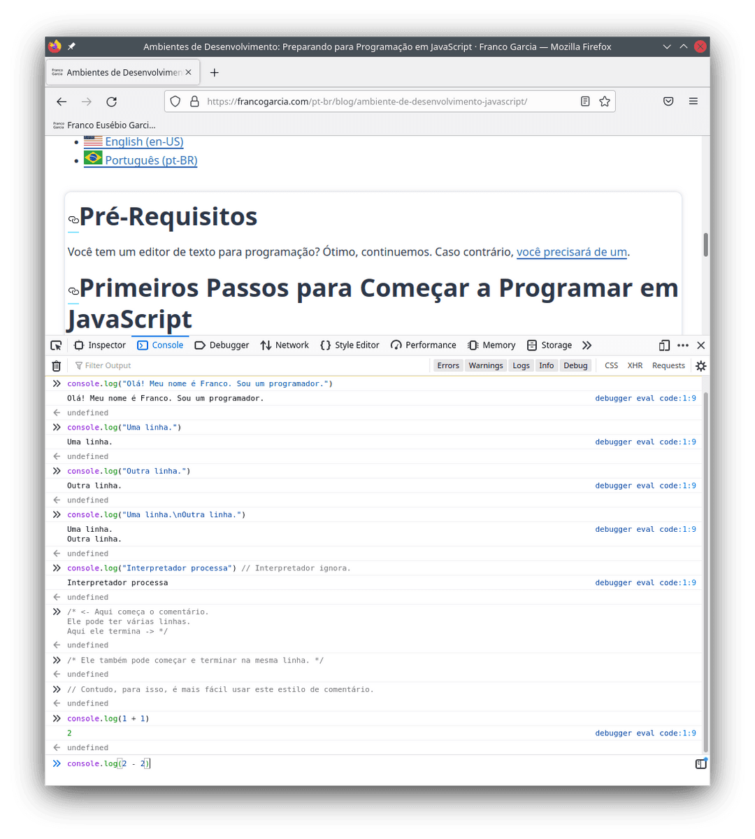 Development Environments: JavaScript Programming Setup · Franco Garcia