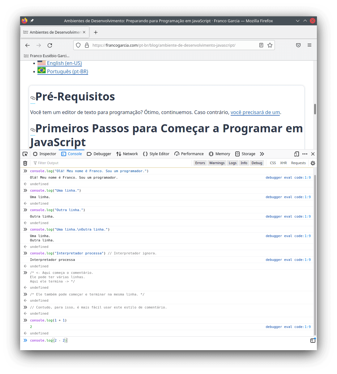 Examples of results from evaluating some of the source code blocks provided in the Portuguese version of this subsection.