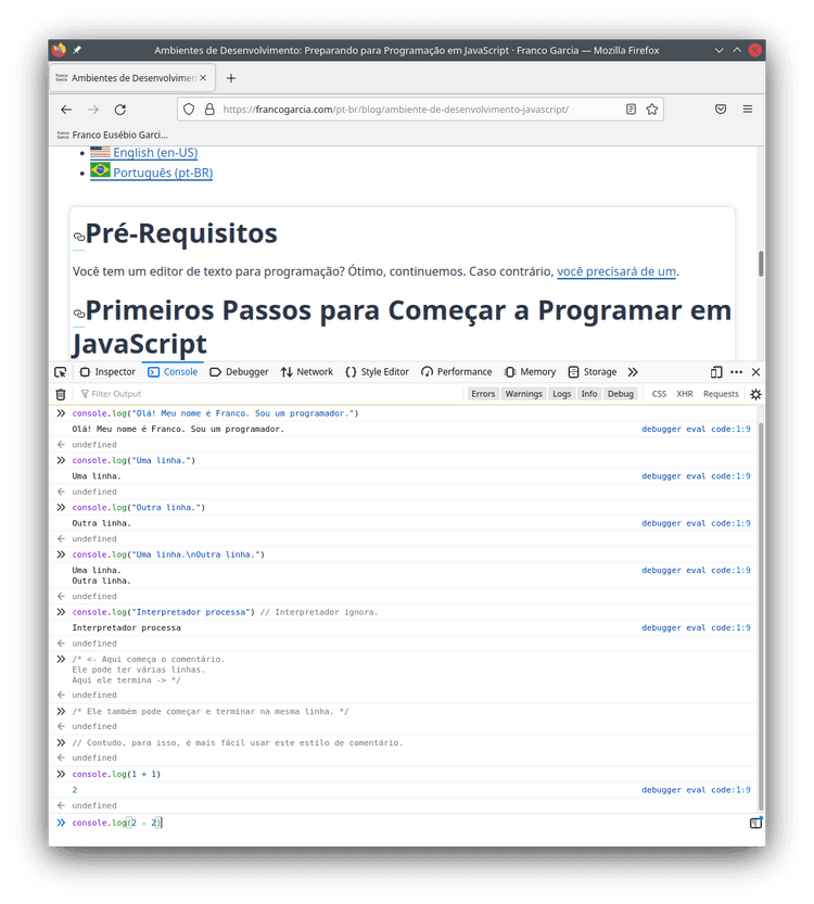Development Environments: JavaScript Programming Setup · Franco Garcia